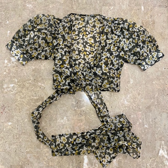 ASOS Tops - ASOS Floral Wrap Sheer Blouse Size 4 NWOT